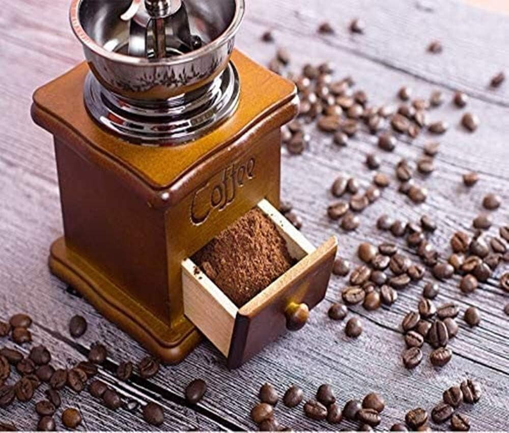 Manual Coffee Grinder Wood Vintage Antique Ceramic Hand Crank Coffee Mill New
