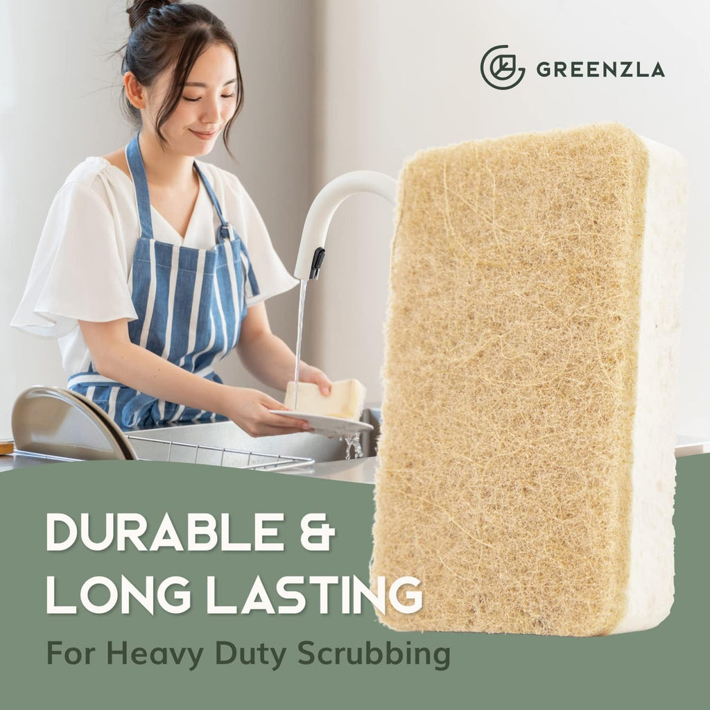 12 Pack Kitchen Sponges, Plant-Based Dish Sponges, Non-Scratch Sisal Hemp Scouring Pads for Dishes, Countertops, Bathtubs, and Tiles