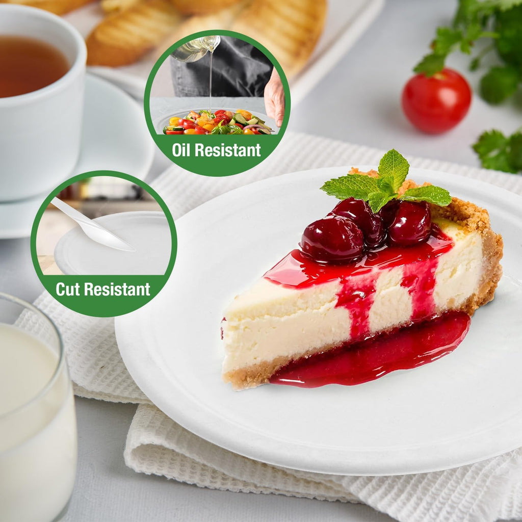 6 Inch White Compostable Plates – Biodegradable Sugarcane Fiber Dinner Plates, Heavy-Duty & Microwavable Disposable Plates for Weddings, Parties, Bbqs, Eco-Friendly Bulk 125 Pack