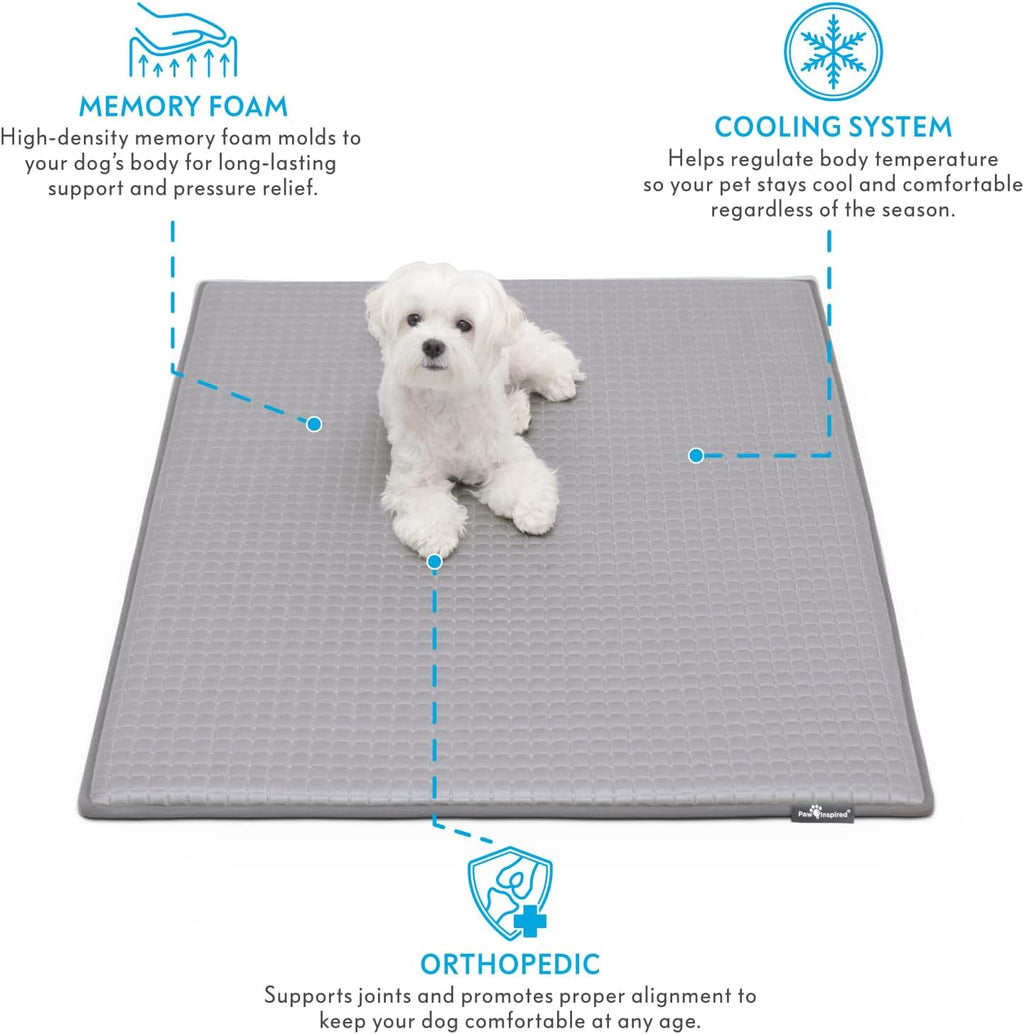 Cooling Orthopedic Crate Pad for Dogs and Cats, Washable Memory Foam Dog Cooling Mat (41X28 Inch Large Size for 42 Inch Kennel, Gray)