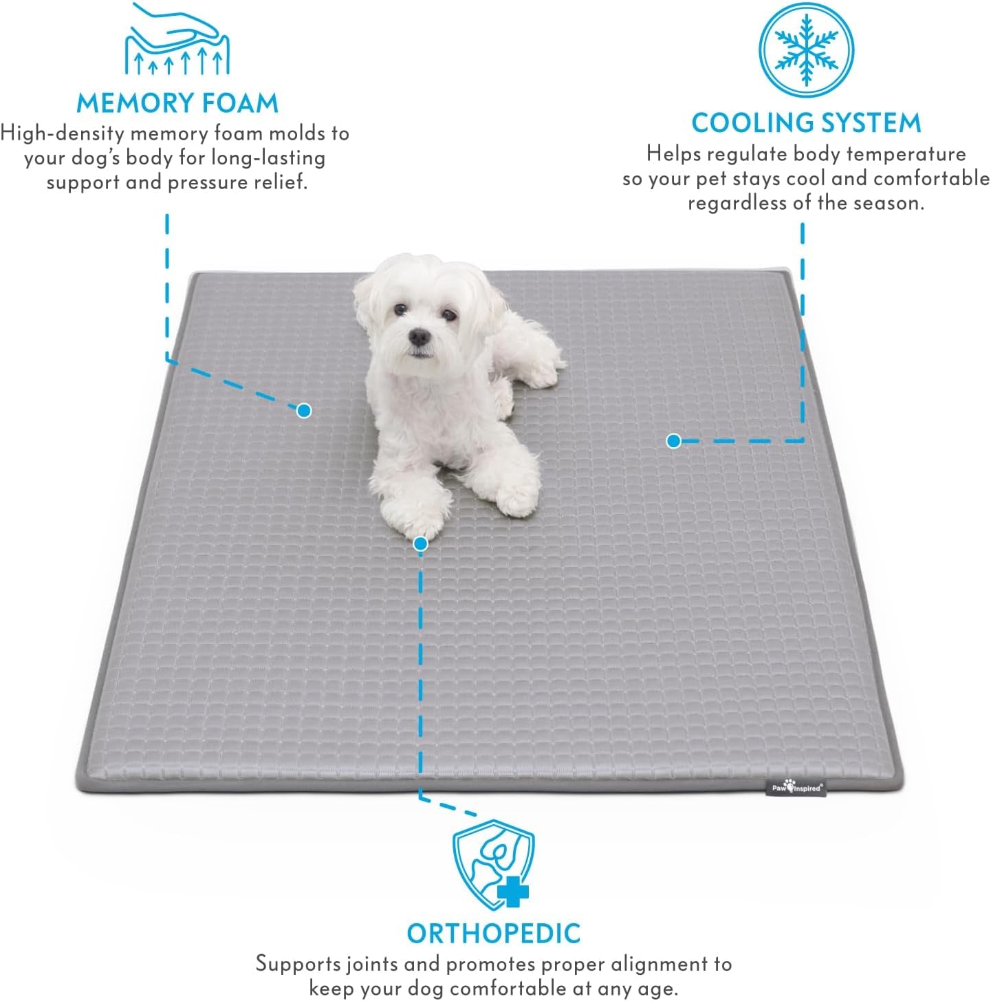 Cooling Orthopedic Crate Pad for Dogs and Cats, Washable Memory Foam Dog Cooling Mat (41X28 Inch Large Size for 42 Inch Kennel, Gray)