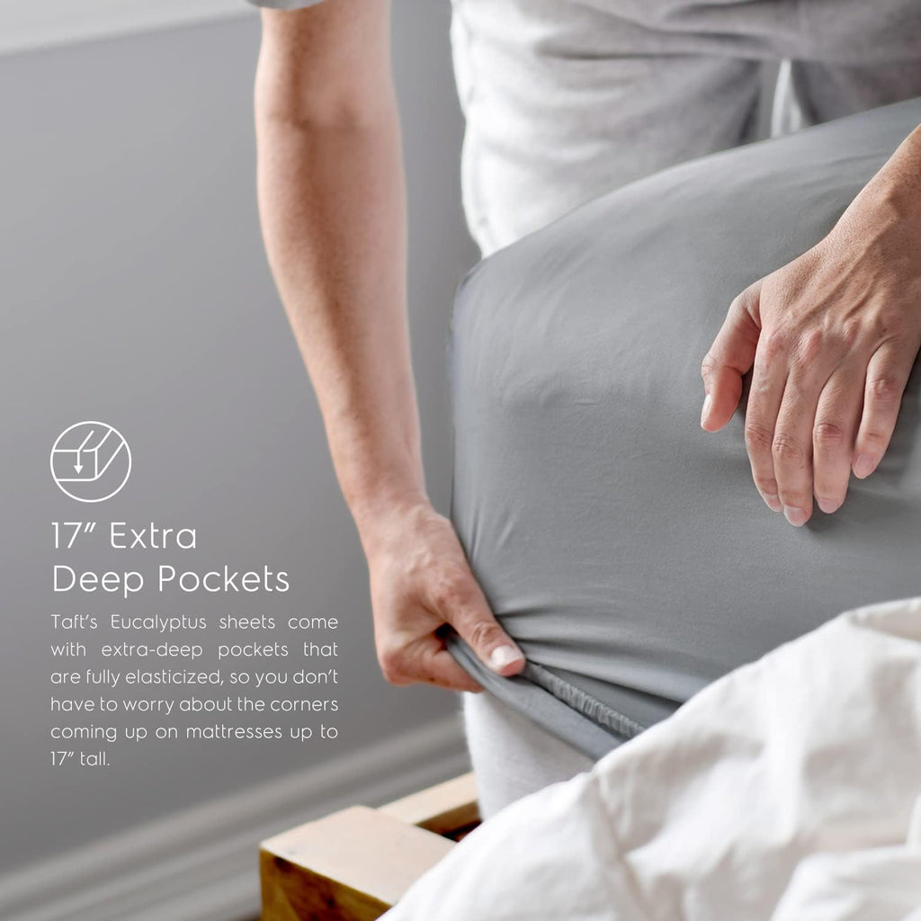 Eucalyptus Sheets Queen Size Bed Sheets - 100% Organic Eucalyptus, 400TC Eucalyptus Bed Sheets, 4 Piece Set, 17” Deep Pockets, Silk Feel, Cooling, Double Stitched (Space Grey)