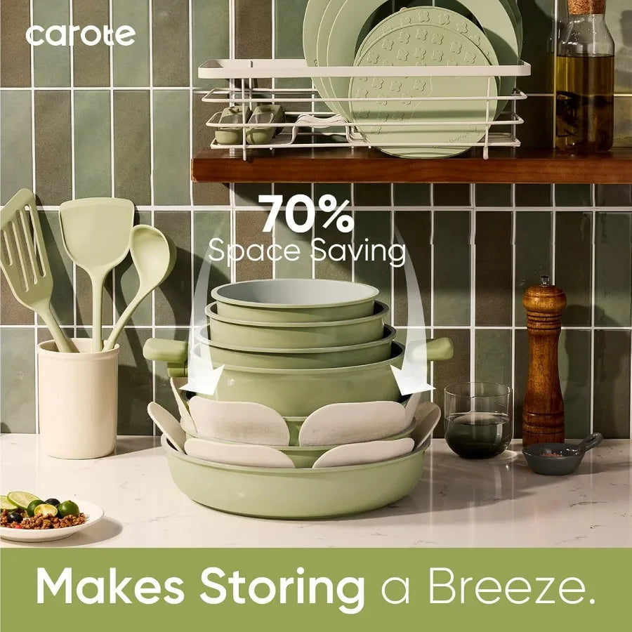 27Pcs Ceramic Cookware Set Nonstick, Pots and Pans Set Non Stick, Non Toxic Cookware, Dishwasher/Oven Safe, Rv/Camping Cookware