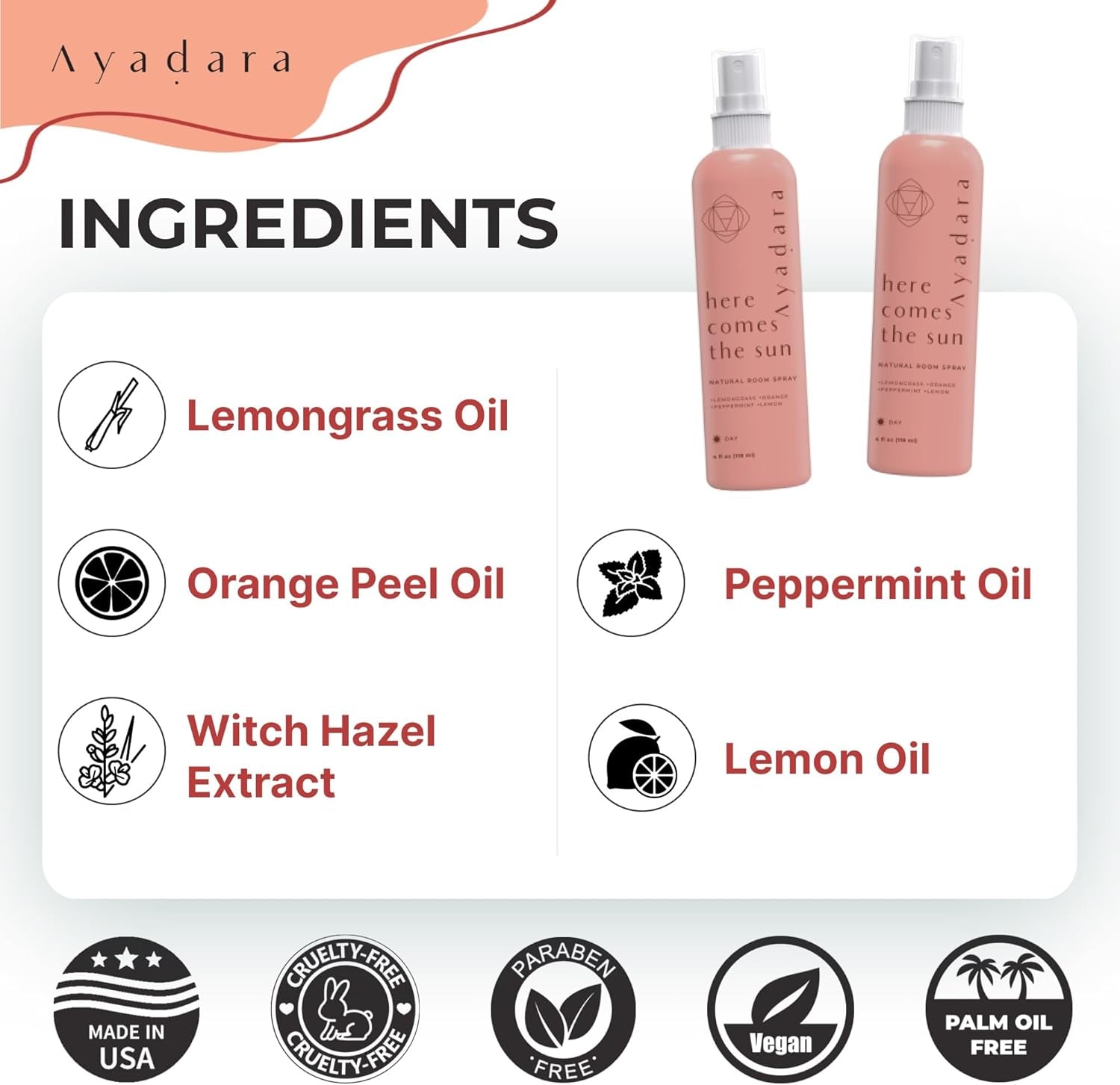Natural Room Spray, 4 Oz, Aromatherapy for Room, Fragrance Spray and Home/Linen Deodorizer Mist, All Natural Spray Air Freshener with Lemongrass and Peppermint Oil, 1000 Sprays