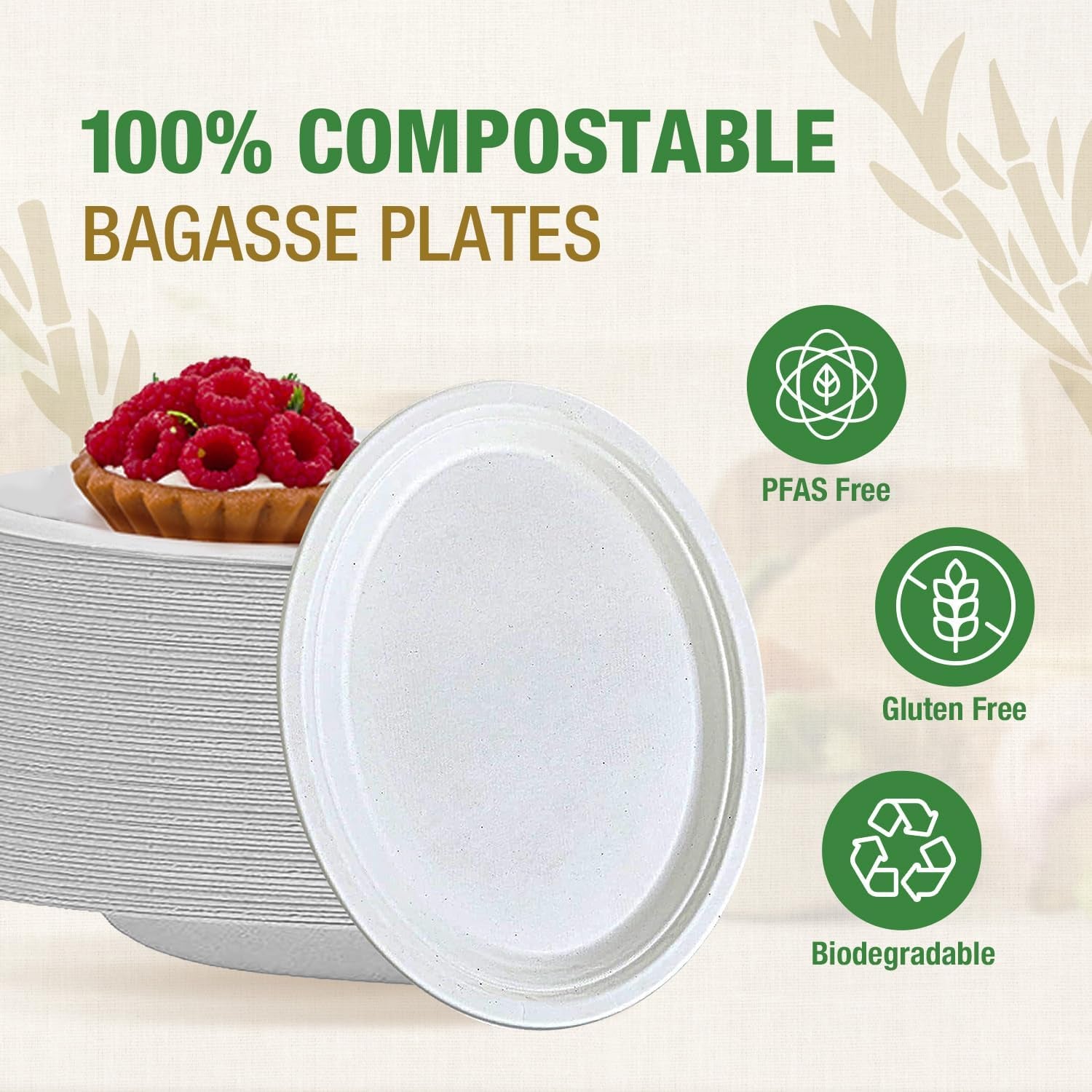6 Inch White Compostable Plates – Biodegradable Sugarcane Fiber Dinner Plates, Heavy-Duty & Microwavable Disposable Plates for Weddings, Parties, Bbqs, Eco-Friendly Bulk 125 Pack