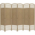 5.6 Ft. Natural Wood Folding Privacy Screen, 6 Panel Room Divider, Wave Fiber Freestanding Partition Wall Divider