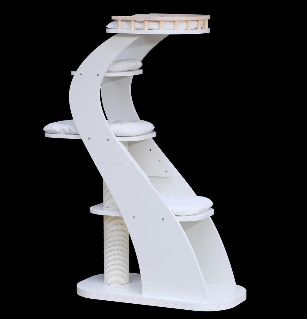 Modern Stylish 52.4 Inches Tall Wooden Cat Tree Tower, Aesthetic Cat Condo Ladder with 5-Level Big Perch Platform Bed for Window Viewing Watching Large Cat Maine Coon