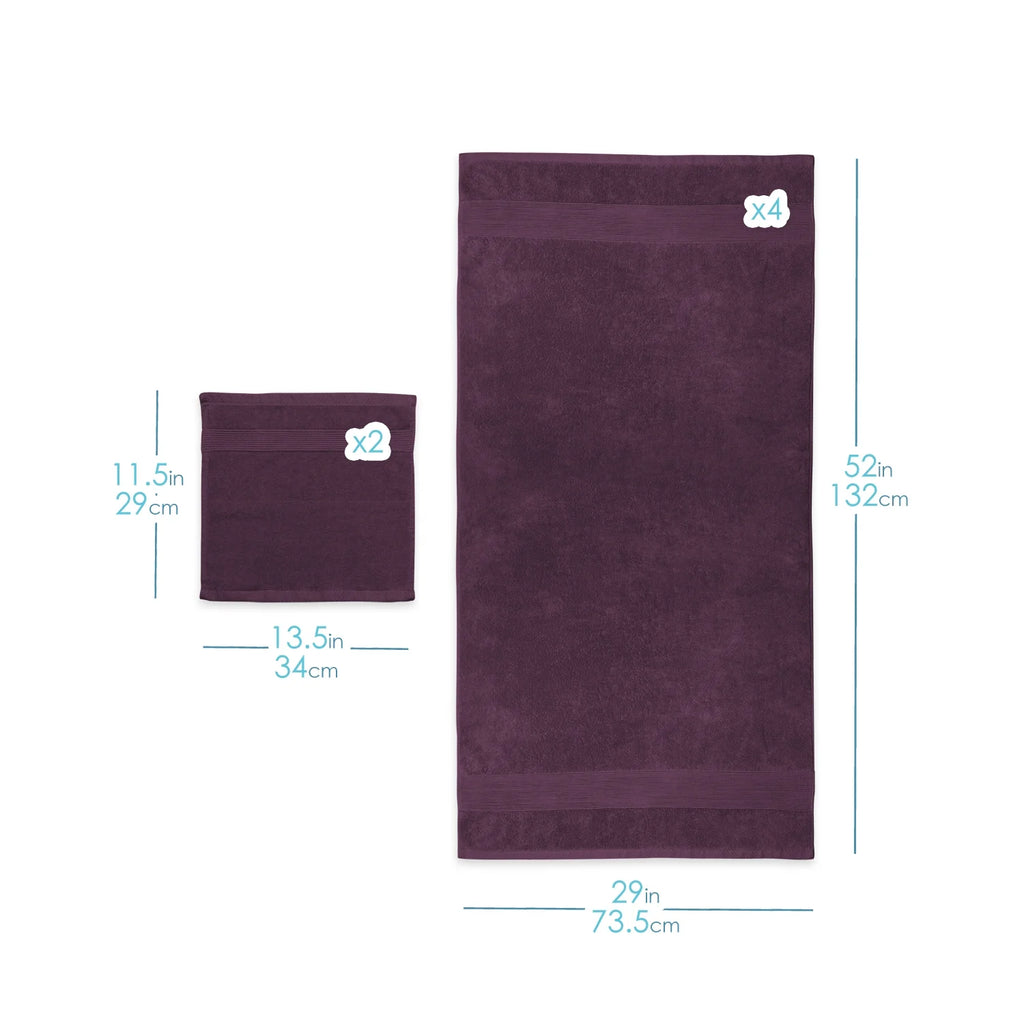 Bath Towel Collection, 100% Cotton Luxury Set of 12 Multipurpose Wash Cloths - Purple
