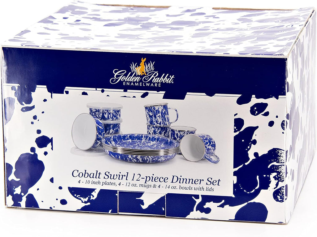 Enamelware 12-Piece Dinnerware Set, Cobalt Swirl