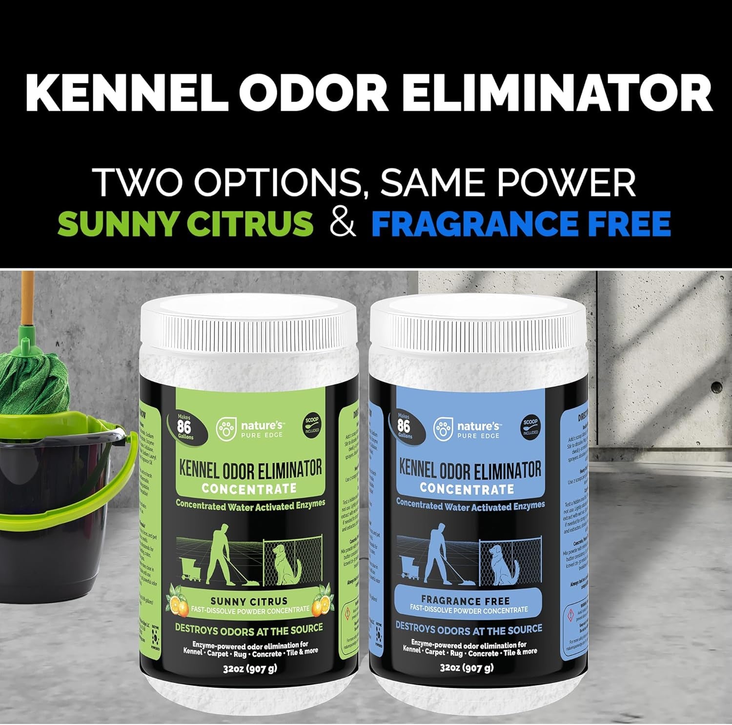 Enzyme Powder Concentrate Makes 86 Gallons - Professional Use for Kennel and Pet Odor Elimination - Removes Urine Poop from Carpets Floors - Sunny Citrus