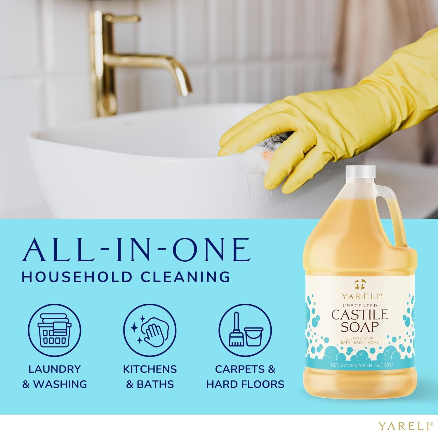 Pure Castile Soap Liquid Unscented 64Oz – EWG Verified Organic Oils, Fragrance-Free Body Wash, Castile Soap for Bath Body Home Laundry – Made in USA, Vegan