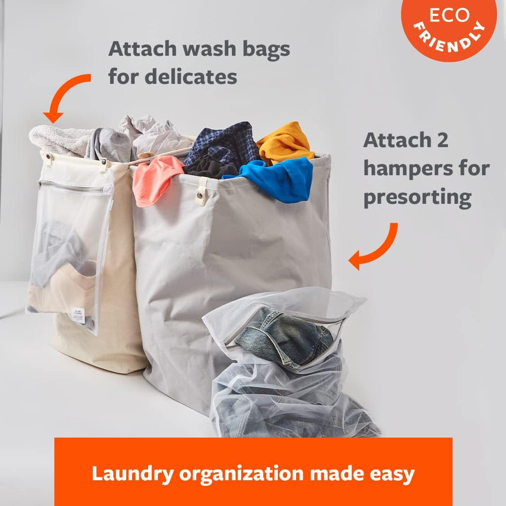 Full Circle Loads of Fun Collapsible Laundry Bag – Pop-Up Laundry Basket for Dirty Clothes & Towels– Organic Cotton with Long Handles - Ideal for Travel & Collapsing - Perfect for Bedroom or Dorm
