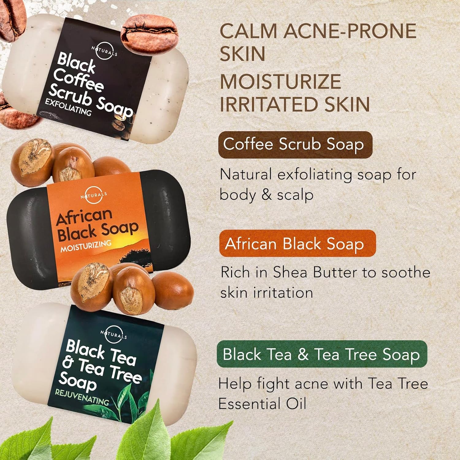 100% Natural Bar Soap - Gift Set - Organic Ingredients & Essential Oils - Spa Gifts for Women & Men, Body Wash & Face Soap - 6PC Black Soap Collection - Mothers Days Gifts