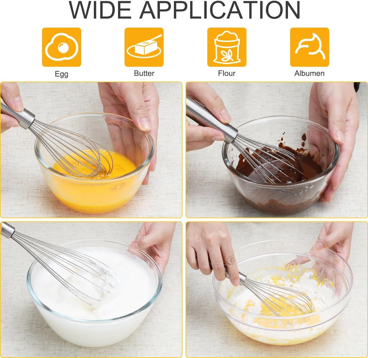 Stainless Steel Whisk Set of 4, Food Grade Balloon Whisk Egg Beater, Thicken Wire Mixing Whisk for Baking, Cooking, Whisking Cream, Sauce, Pancake Batter