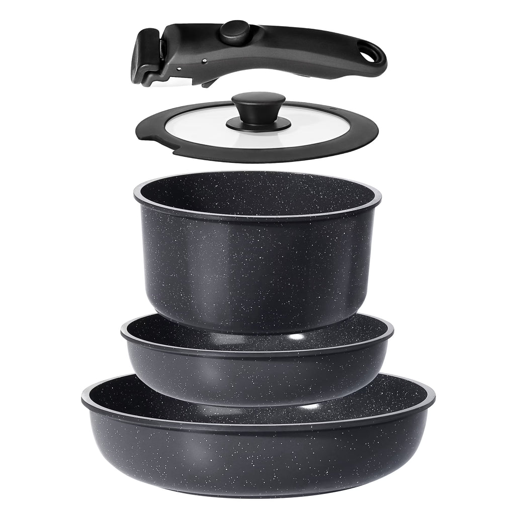 Gipp 5Pcs Ceramic Pots and Pans Set Nonstick Cookware Sets Removable Handle Kitchen,Oven Safe, Induction Ready