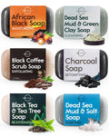 100% Natural Bar Soap - Gift Set - Organic Ingredients & Essential Oils - Spa Gifts for Women & Men, Body Wash & Face Soap - 6PC Black Soap Collection - Mothers Days Gifts