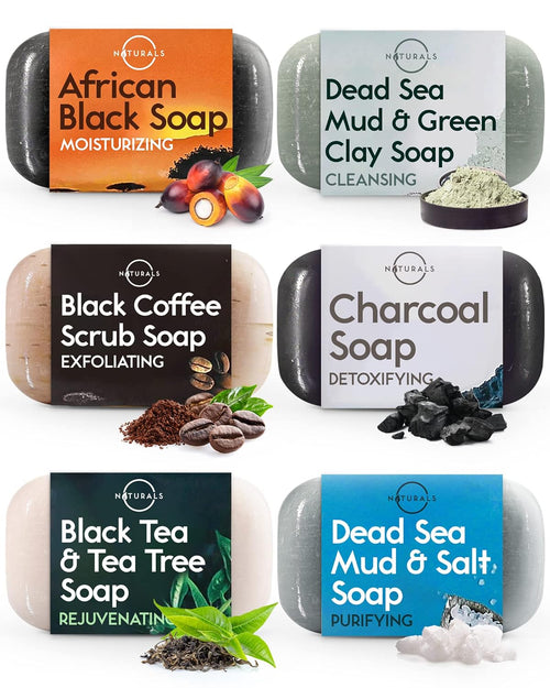 100% Natural Bar Soap - Gift Set - Organic Ingredients & Essential Oils - Spa Gifts for Women & Men, Body Wash & Face Soap - 6PC Black Soap Collection - Mothers Days Gifts