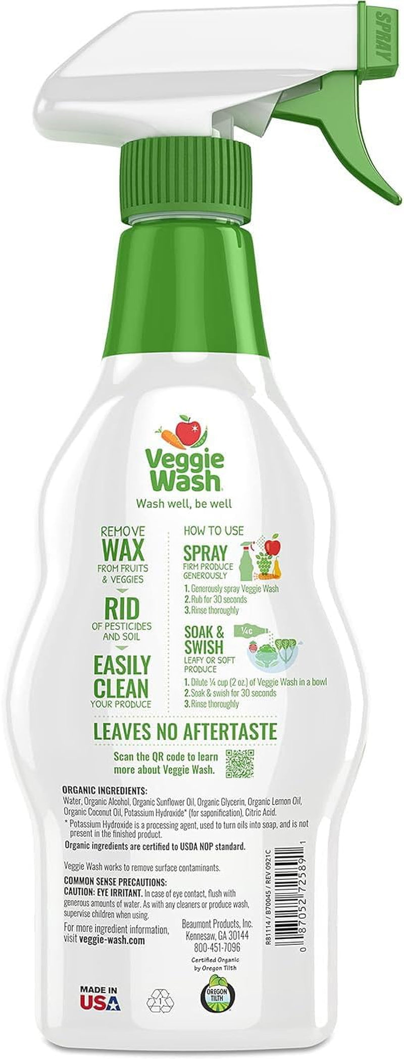 Organic Fruit and Vegetable Wash, Certified Organic, Ideal for Cleaning Produce, 16 Fluid Ounce, Pack of 3 (Packaging May Vary)