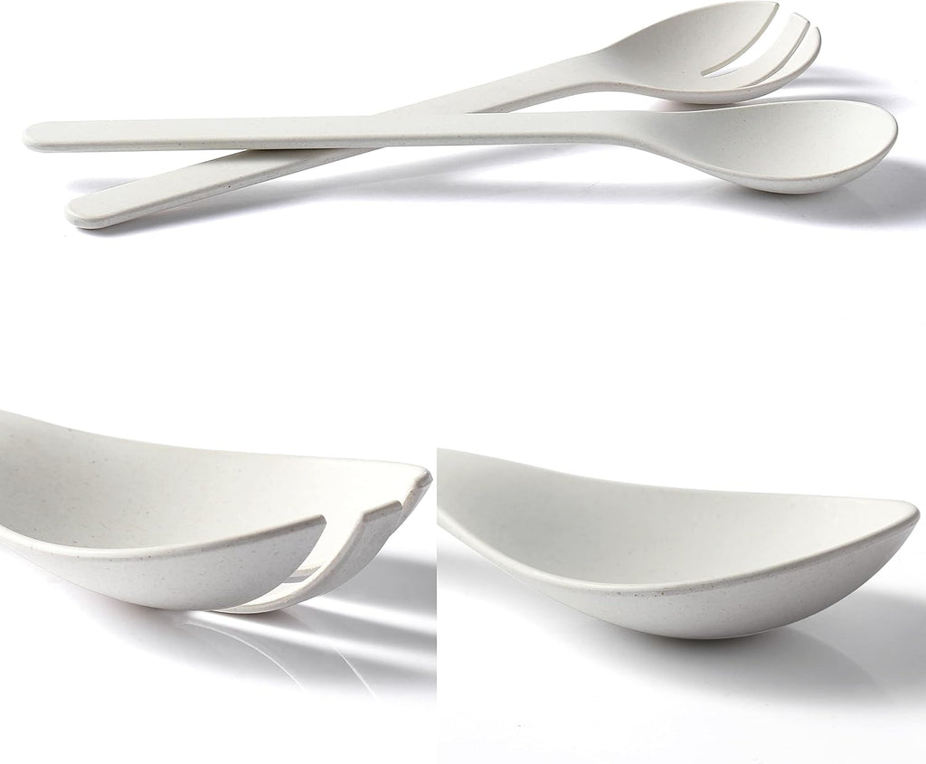 Plant Based Salad Servers Reusable Salad Fork and Spoon Set,Microwave and Dishwasher Safe, Utensils for Christmas,Kitchen,Home,Rv and Camping (White)