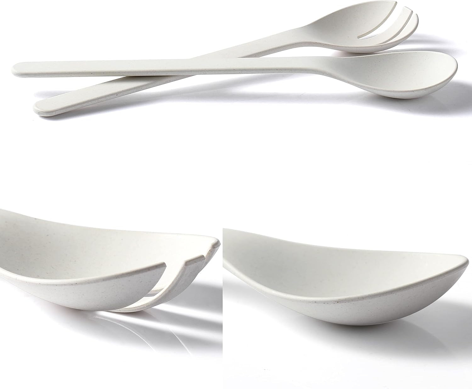 Plant Based Salad Servers Reusable Salad Fork and Spoon Set,Microwave and Dishwasher Safe, Utensils for Christmas,Kitchen,Home,Rv and Camping (White)