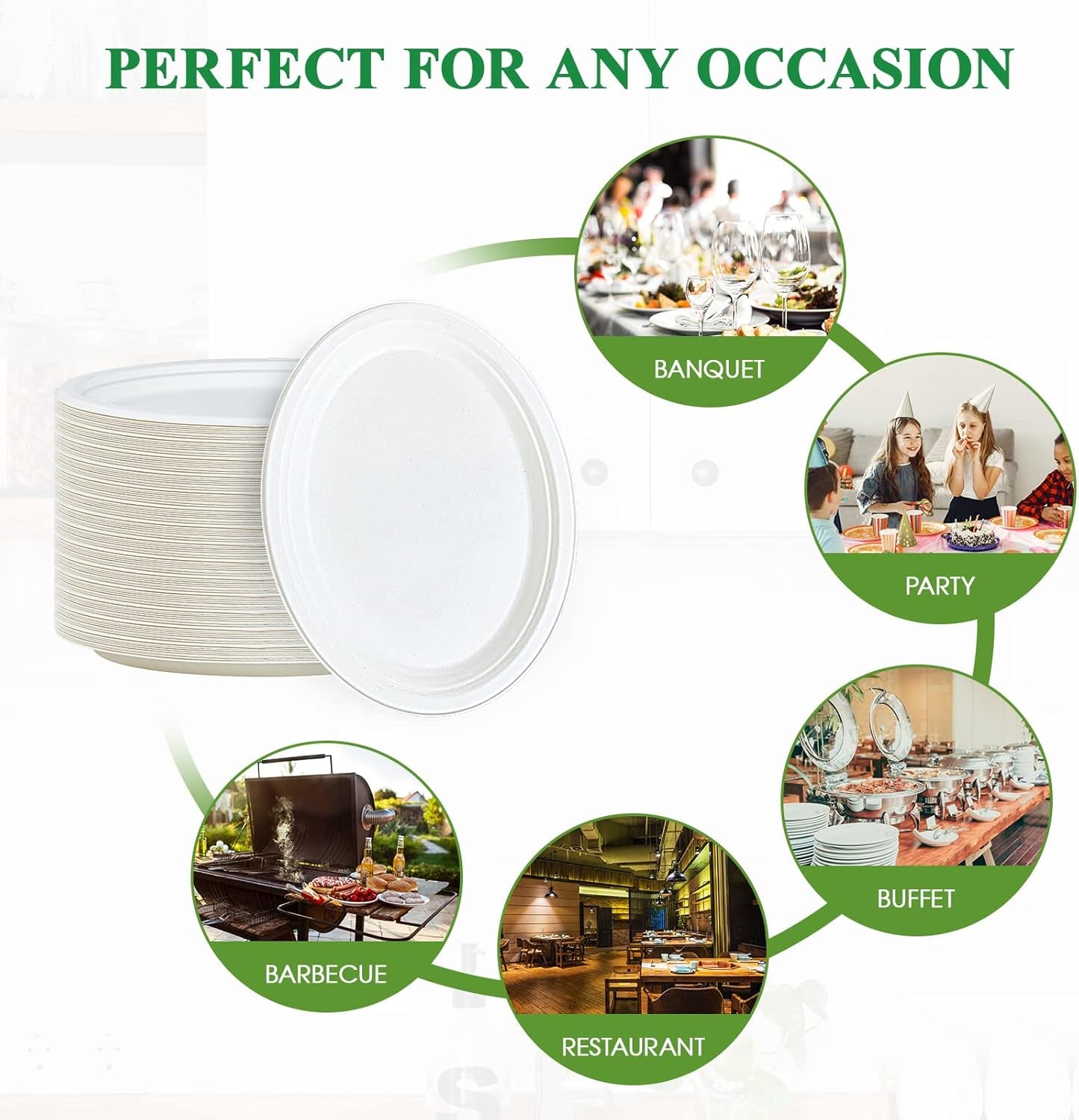 300 Pack 100% Compostable Oval Paper Plates 12 Inch Super Strong Disposable Paper Plates Bagasse Natural Biodegradable Eco-Friendly Sugarcane for BBQ, Party, Dinner, and Picnic