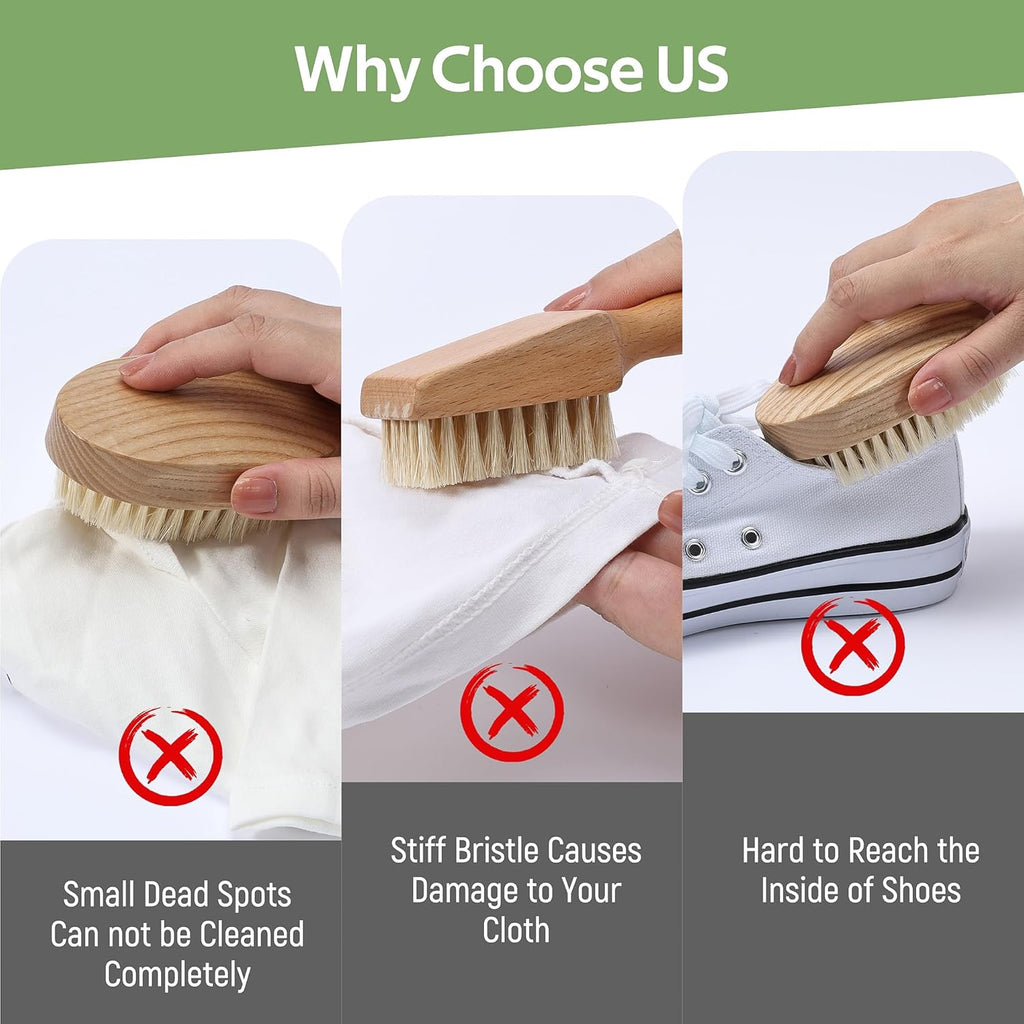 Laundry Stain Brush, Laundry Brush for Stains on Clothes, Dorm Room Essentials for College Students, Natural Boar Bristle Cleaning Brush, Fabrics Cleaning Brush for Clothes without Damage