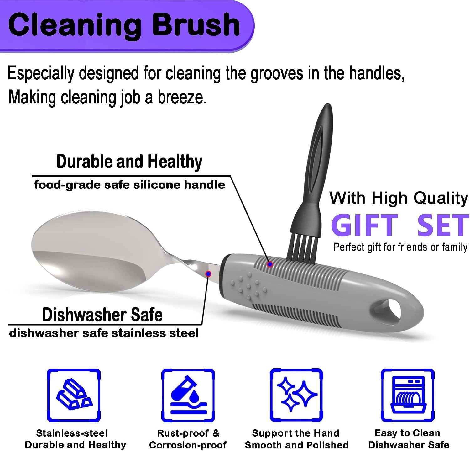 Weighted Parkinsons Utensils for Hand Tremors, Weighted Silverware for Parkinsons Patients Arthritic Hands, Built up Utensils for Adults, Adaptive Eating Utensils for Disabled People Elderly