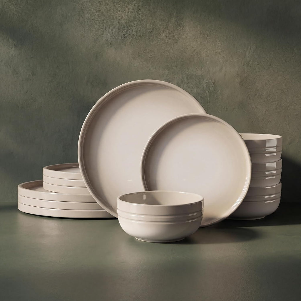 Stoneware Dinnerware Set for 4, 12-Piece Ceramic Plates and Bowls Set, Chip & Scratch Resistant Dish Set, Microwave, Dishwasher & Oven Safe for Everyday Meals, Cream White