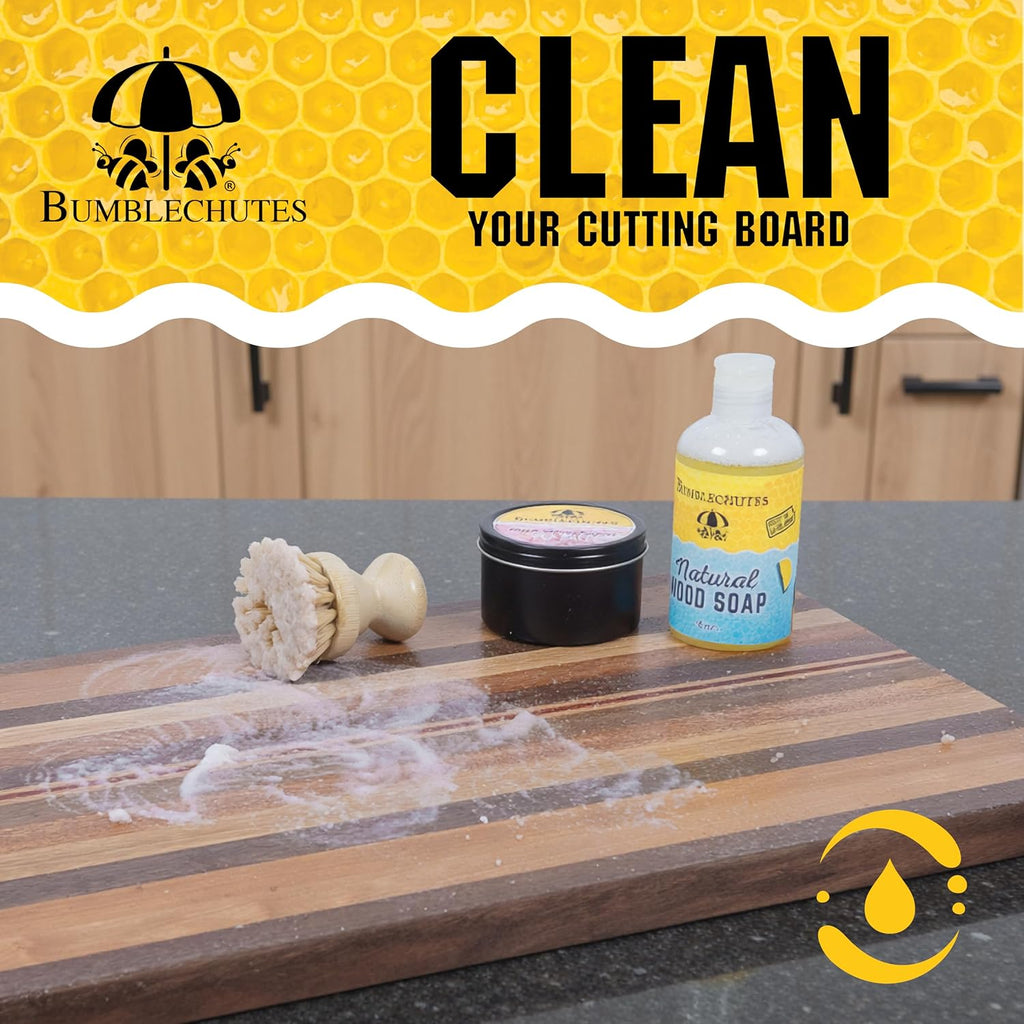 Wood Cutting Board Care Kit Gift Box – Clean, Hydrate, Protect – Natural Beeswax Cutting Board Wax Food Grade Butcher Block Oil, Wood Soap, Scrub Brush, Buff Pads, Applicator