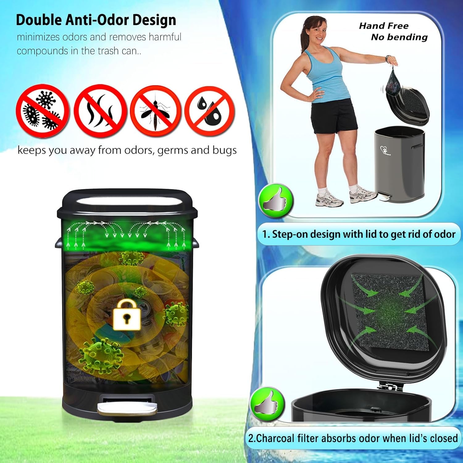 Dog Poop Trash Can for Outdoor with 4Pcs Activated Carbon Filter Replacement with Pet Waste Trash Can