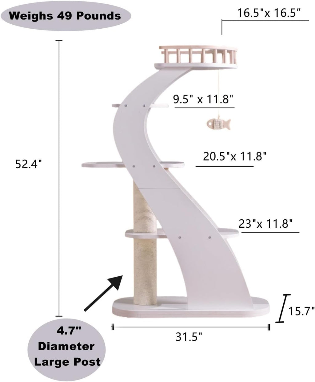 Modern Stylish 52.4 Inches Tall Wooden Cat Tree Tower, Aesthetic Cat Condo Ladder with 5-Level Big Perch Platform Bed for Window Viewing Watching Large Cat Maine Coon