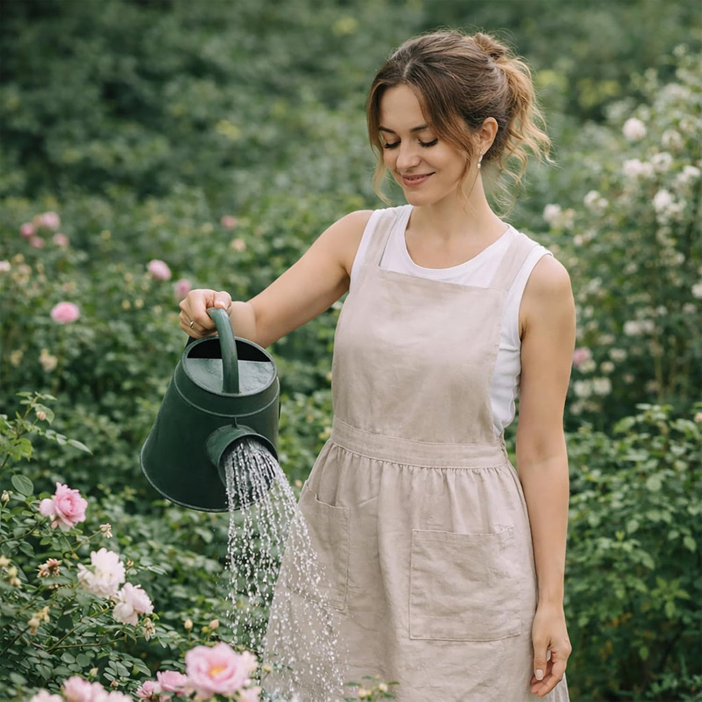 Cotton Linen Pinafore Apron Dress for Women with Pockets Cute Art Chef Aprons for Kitchen Baking Gardening Painting