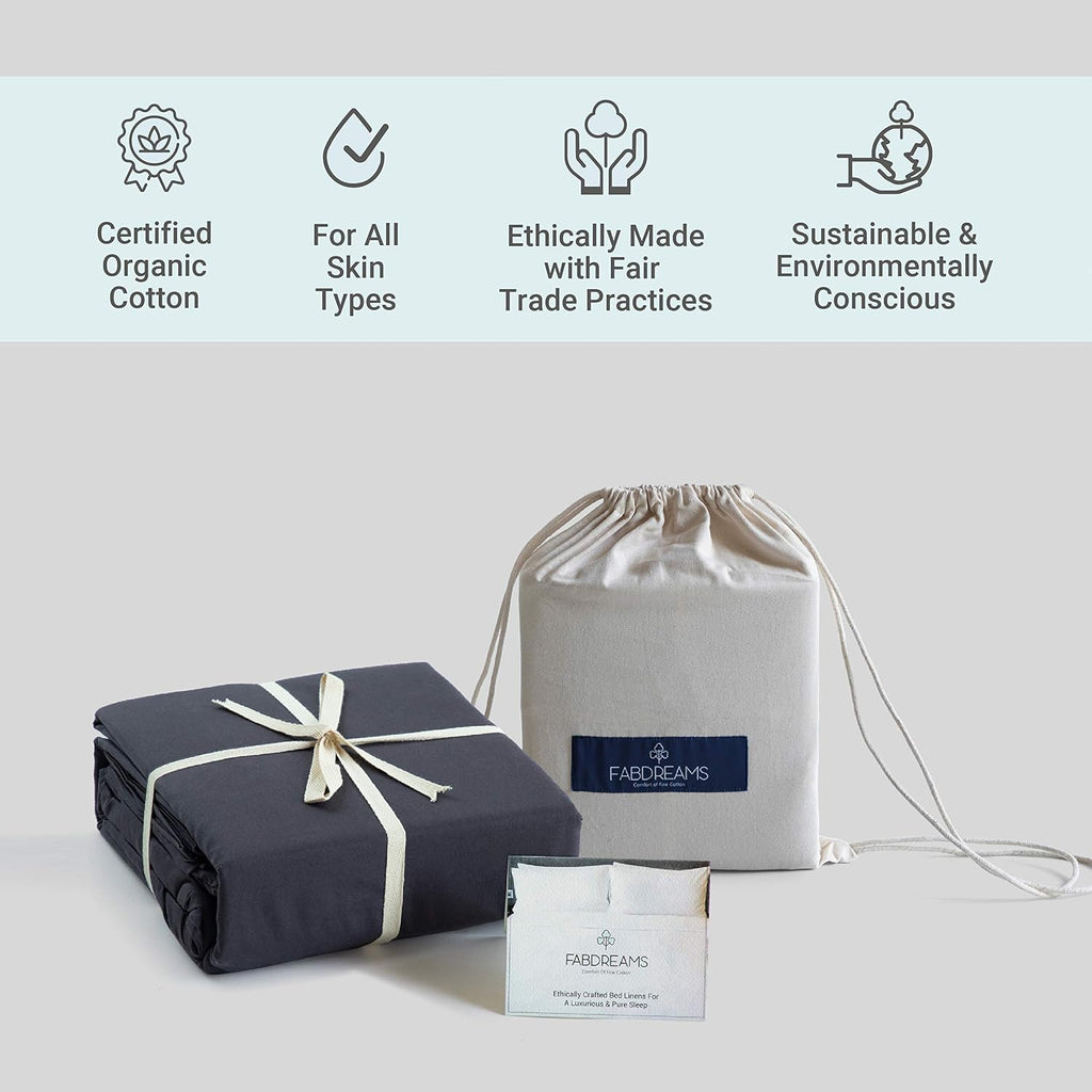 Organic Cotton Sheets Full Size Bed – 400 TC GOTS Certified, Ultra Soft Long Staple Cotton, Eco-Friendly Luxury Bedding Better than Egyptian Cotton, Breathable Deep 17″ Pockets – Dark Grey