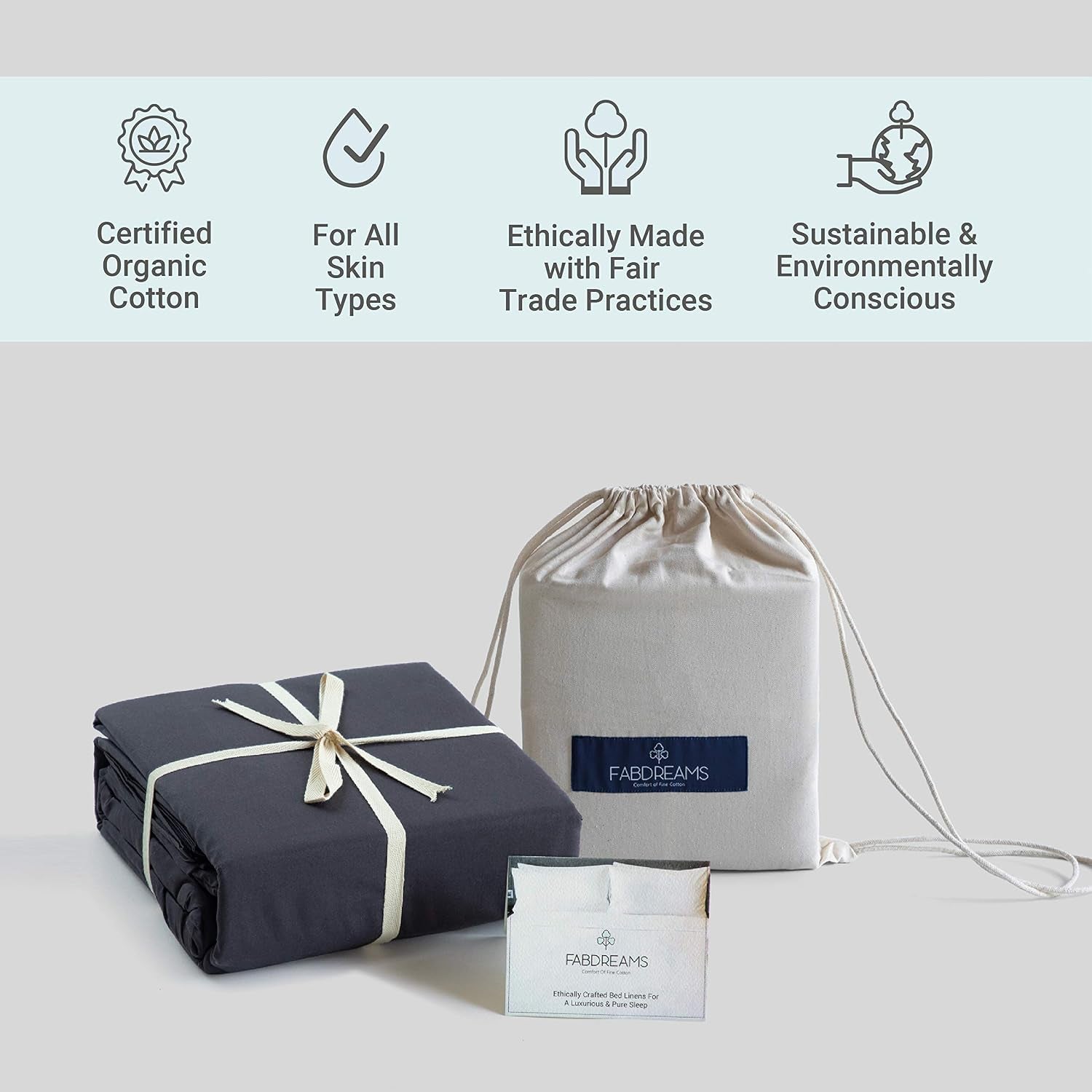 Organic Cotton Sheets Full Size Bed – 400 TC GOTS Certified, Ultra Soft Long Staple Cotton, Eco-Friendly Luxury Bedding Better than Egyptian Cotton, Breathable Deep 17″ Pockets – Dark Grey