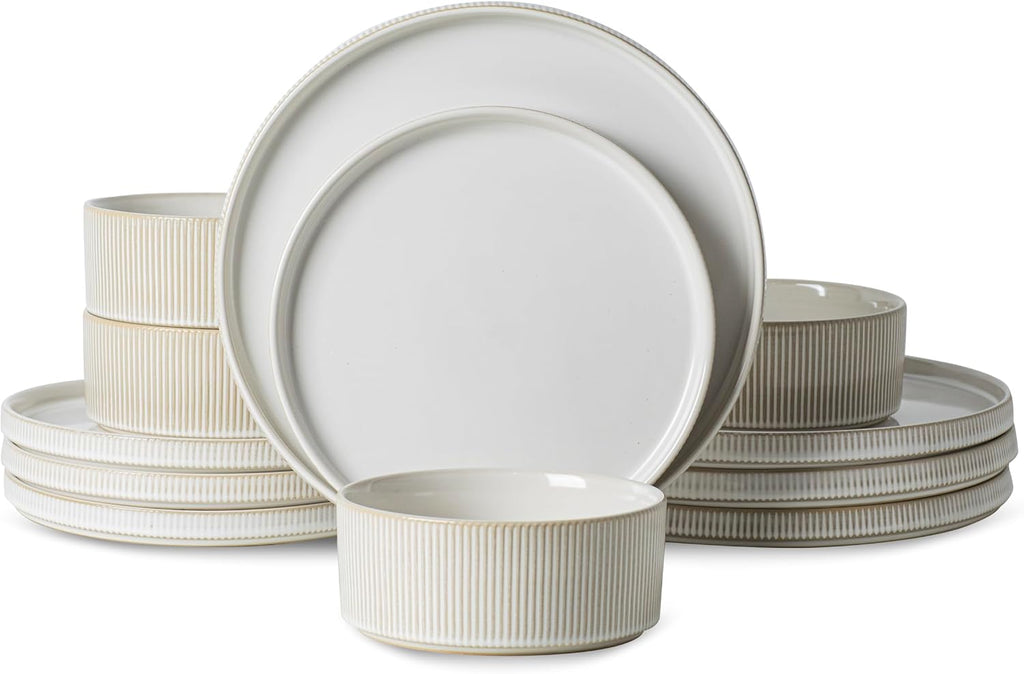Ceramic Dinnerware Sets of 4, 12 Pieces Plates and Bowls Sets, for Kitchen, Oven, Microwave and Dishwasher Safe