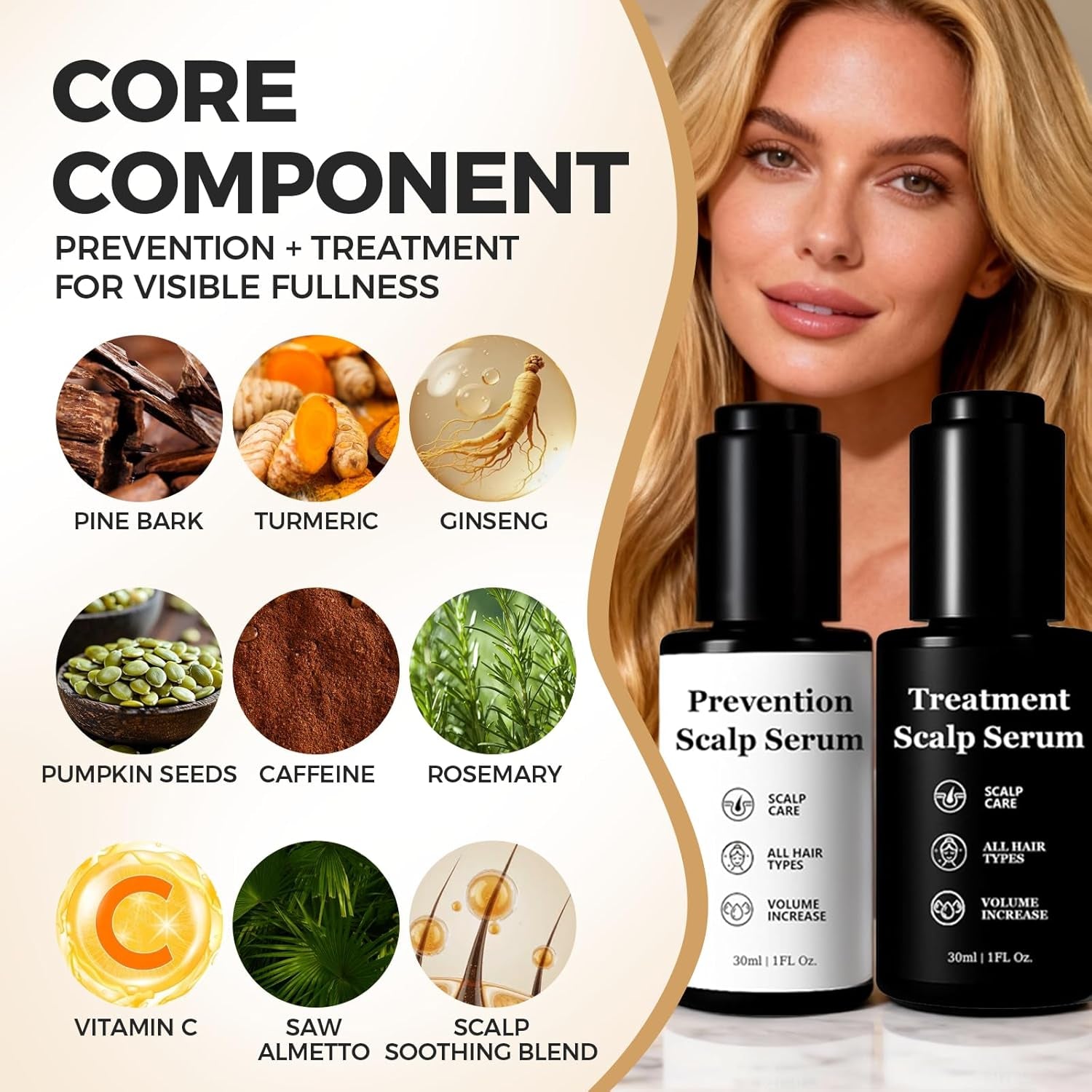 Hair Growth Serum Bundle - Plant-Based Scalp Care Formula with Plant-Based Actives for Fuller-Looking Hair, Nourishes Roots, Supports Healthy Scalp, Lightweight & Non-Greasy, 1 Fl Oz
