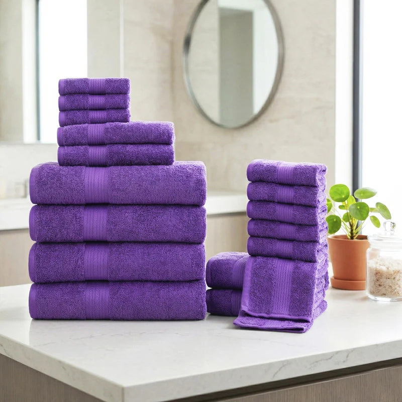 Luxurious Ultra Soft Plush Thick Cotton Towel Sets - Set of 18