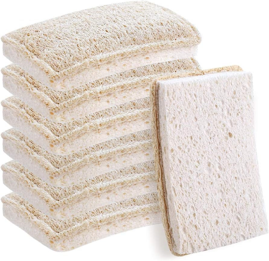 Loofah Dish Sponges Kitchen,Organic Natural Sponges for Dishes,Non Scratch Eco Friendly Biodegradable for Cleaning,6Pcs
