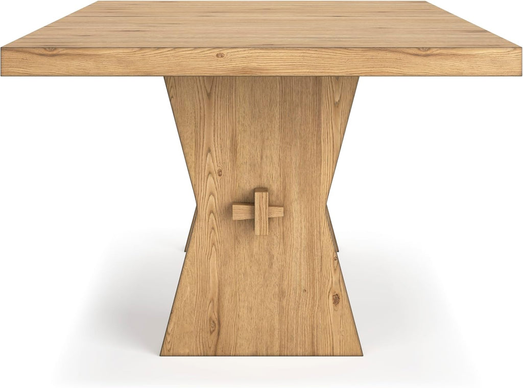 Signature Design by Ashley Galliden Farmhouse Dining Table with Extra-Thick Tabletop and Trestle Base, Light Brown