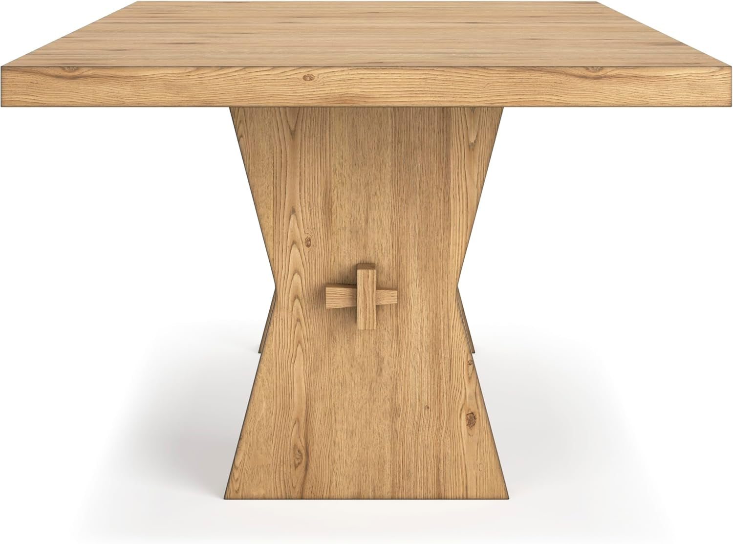 Signature Design by Ashley Galliden Farmhouse Dining Table with Extra-Thick Tabletop and Trestle Base, Light Brown