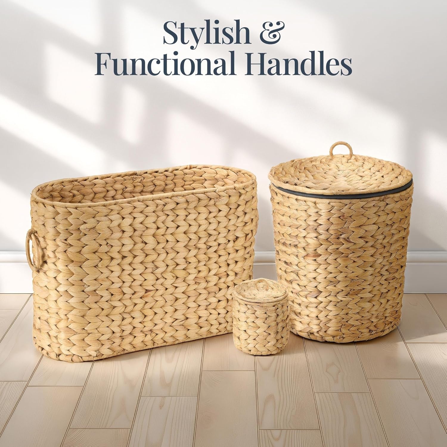 Best Choice Products 6PC Bathroom Accessories Set, Vanity Trays, Qtip Canister, Square Tissue Box Cover, Small Wicker Trash Can, Toilet Paper Basket, Storage Organizer, Water Hyacinth - Natural