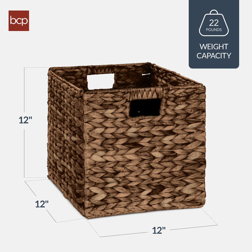 12X12In Hyacinth Baskets, Set of 5 Multipurpose Collapsible Organizers W/ Inserts - Brown