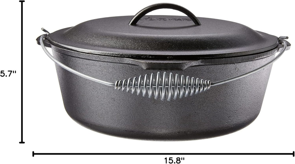 Seasoned Cast Iron Dutch Oven with Bail Handle - Heavy-Duty Campfire Ready Cooking Pot with Lid for Indoor & Outdoor Cooking - 9 Quart
