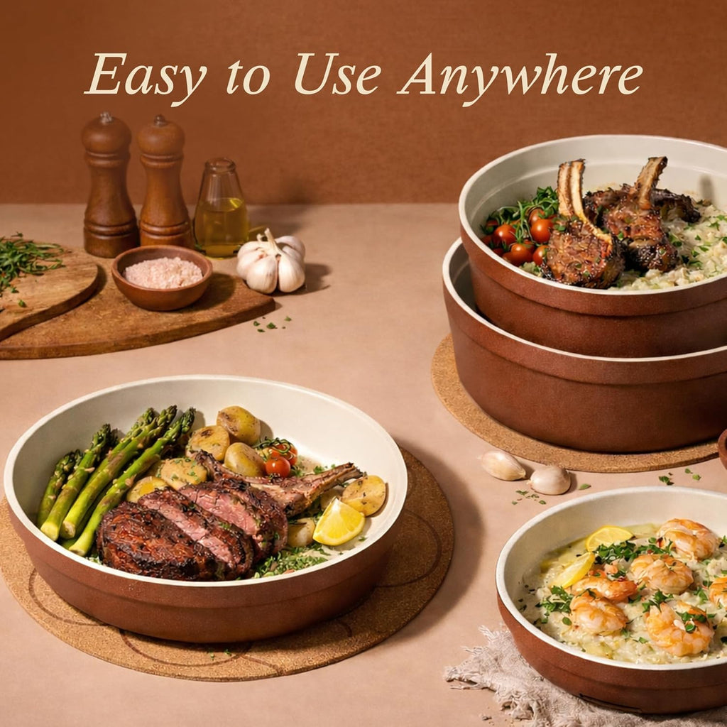 22Pcs Ceramic Cookware Set, Pots and Pans Set Non Stick Removable Handles, Non Toxic Cookware Oven/Dishwasher Safe, Induction Cookware, Gift Set, Nonstick Cookware Set with Kitchen Essentials