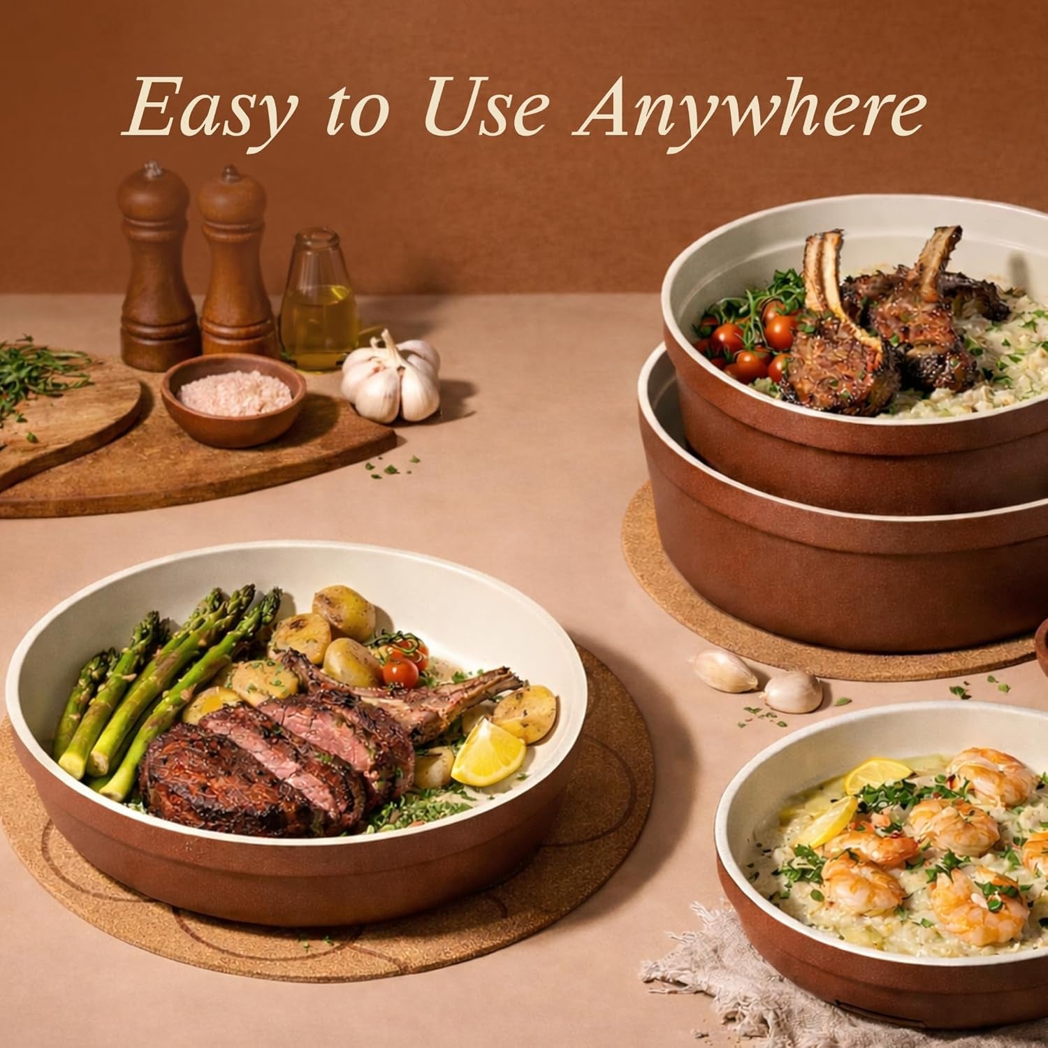 22Pcs Ceramic Cookware Set, Pots and Pans Set Non Stick Removable Handles, Non Toxic Cookware Oven/Dishwasher Safe, Induction Cookware, Gift Set, Nonstick Cookware Set with Kitchen Essentials
