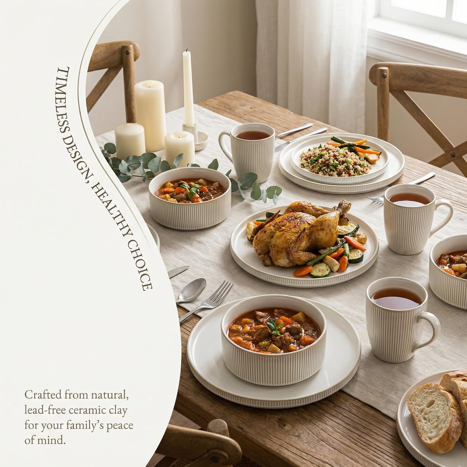 Ceramic Dinnerware Sets of 4, 12 Pieces Plates and Bowls Sets, for Kitchen, Oven, Microwave and Dishwasher Safe