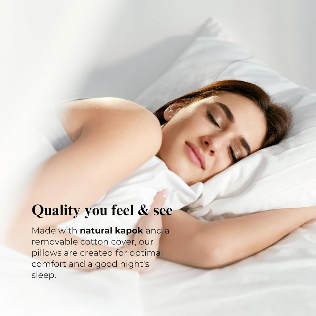 100% Organic Kapok Pillow with Natural Organic Cotton Removable Cover, Machine Washable Ventilated Cover, Organic Fill (Queen - 31"X20")