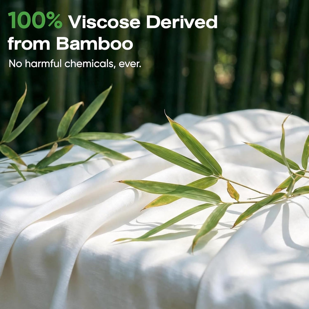 Real 100% Viscose Derived from Bamboo Sheets Set Queen Size, Cooling & Silky Soft for Hot Sleeper, Luxury with Breathable & Moisture Wicking Fabric, 18" Deep Pocket with Corner Straps (White,Queen)