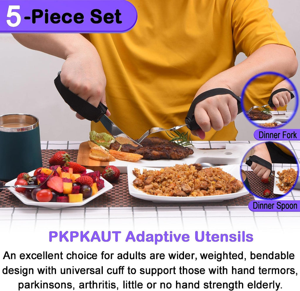 Weighted Parkinsons Utensils for Hand Tremors, Weighted Silverware for Parkinsons Patients Arthritic Hands, Built up Utensils for Adults, Adaptive Eating Utensils for Disabled People Elderly