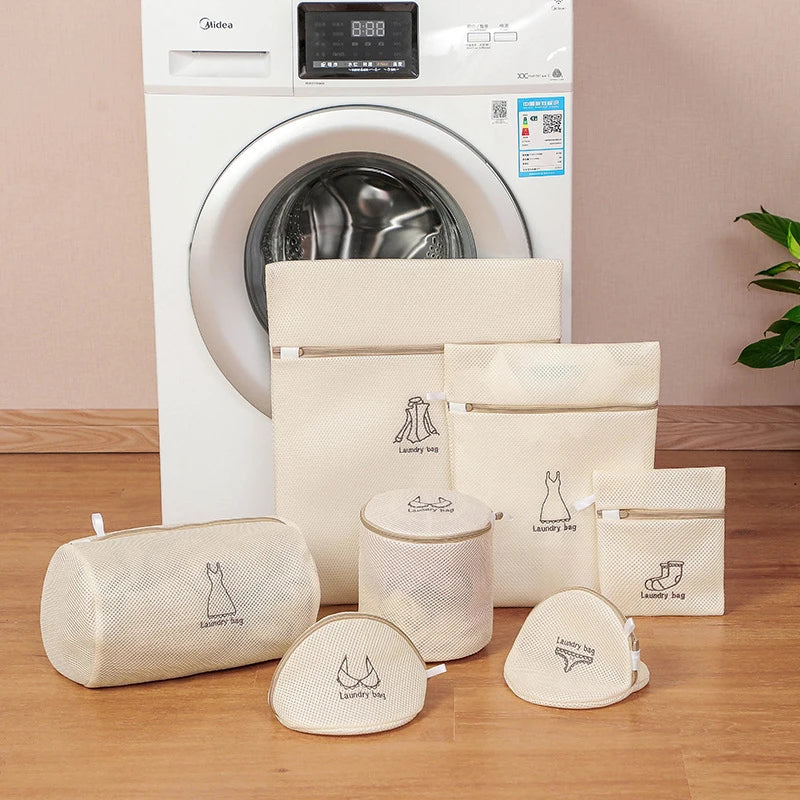 Laundry Bag Fine Mesh Embroidery Print Laundry Pouch Household Clothes Cleaning Washing Bags for Washing Machines New 7Pcs Sets